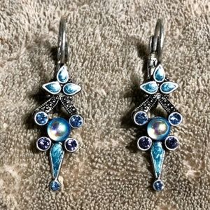 AB Orb Teal Enamel Earrings w/ Rhinestones